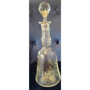 Vtg Crystal Decanter w Floral Swag Etching, Starburst Base, Stuart England?